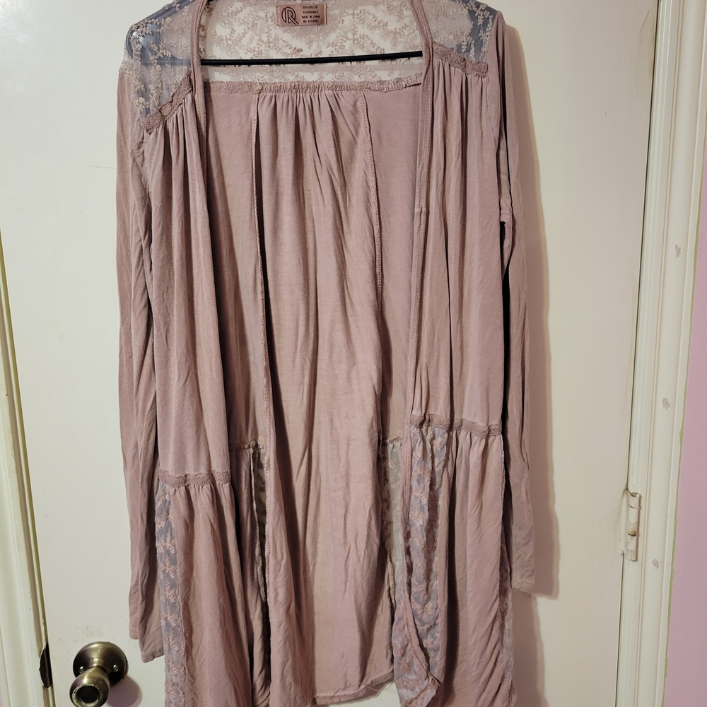 Dusty Rose Pink Lace Cardigan